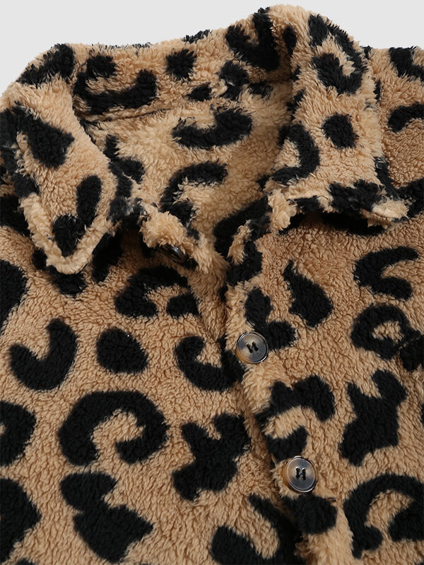 Men's Leopard Print Fleece Single Pocket Button Jacket