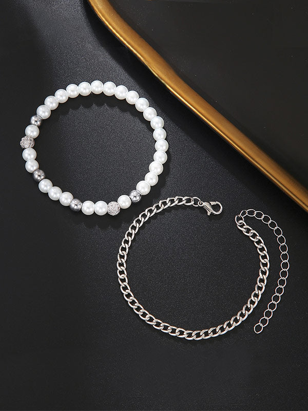 Zircon pearl bracelet 2 Pcs/set