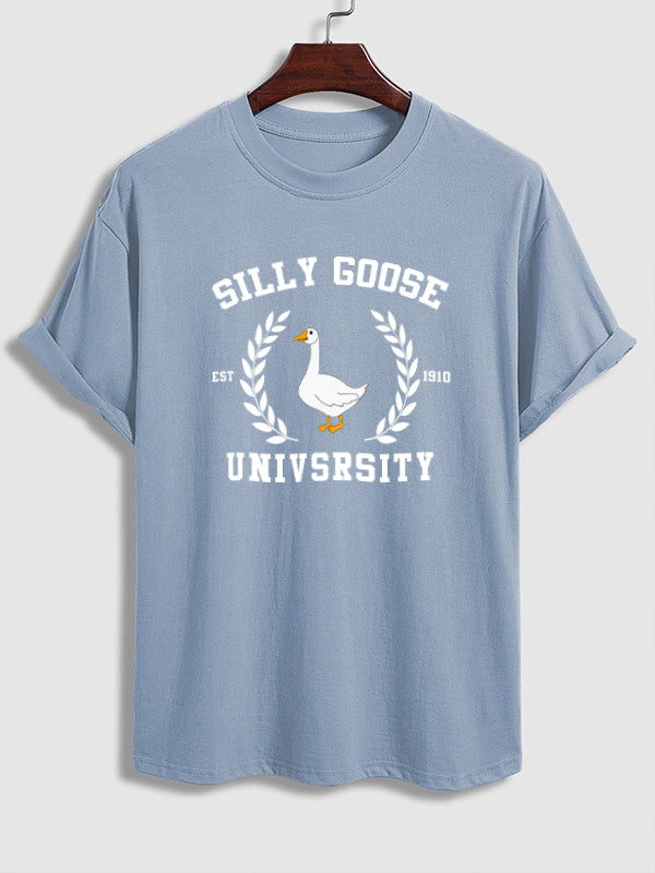 Men's "Silly Goose" pattern printing casual round neck short-sleeved T-shirt