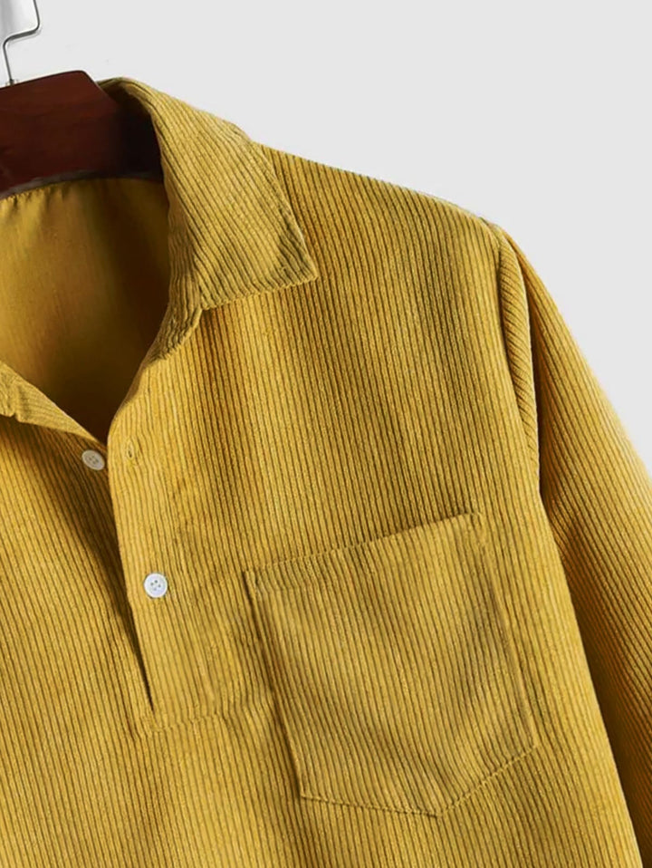 MENS HALF BUTTON CORDUROY LONG SLEEVES SHIRT