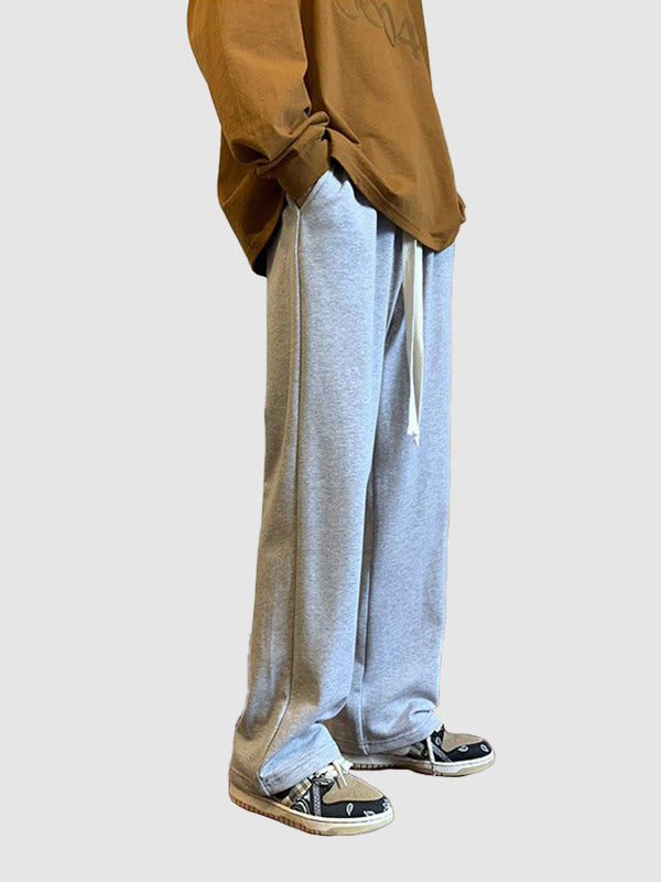 Men's solid color wide leg drawstring casual sweatpants