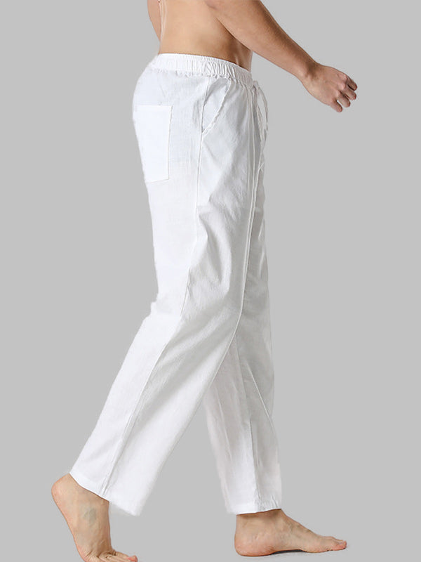 Men's imitation cotton and linen solid color loose casual pants