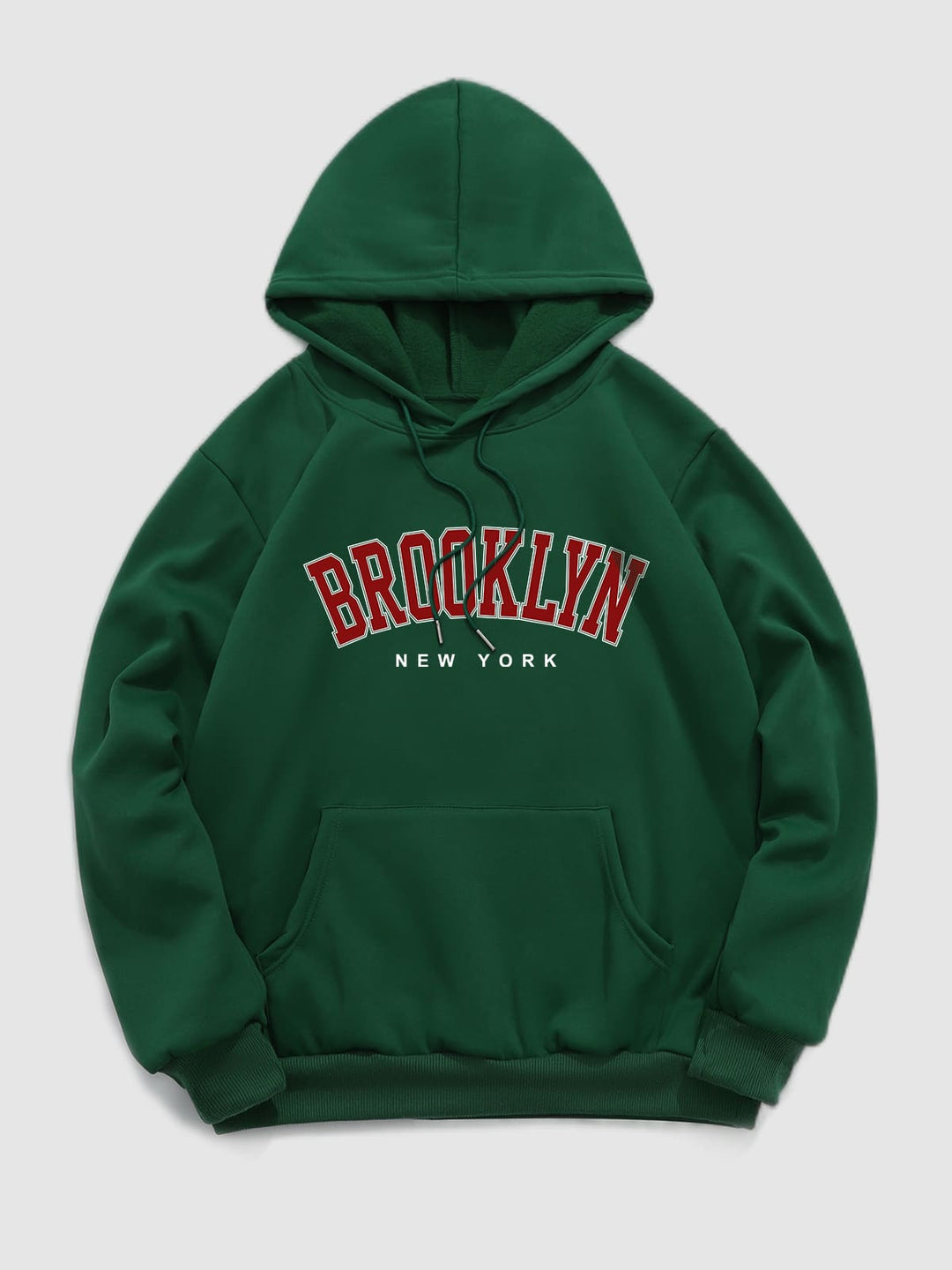 Men's "BROOKLYN" fleece printed letter hoodie green