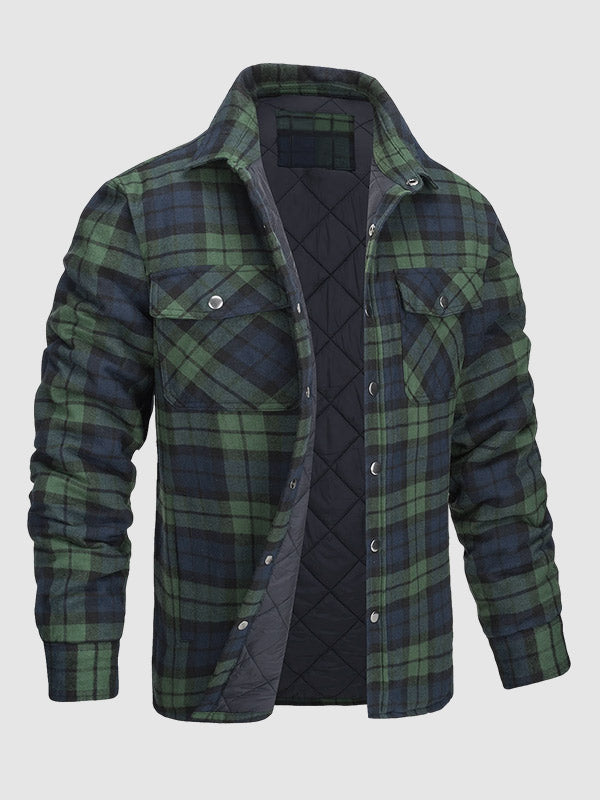 Men's plaid quilted thickened lapel warm shirt jacket