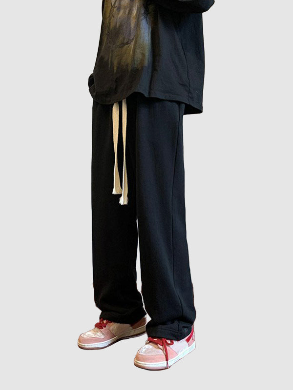 Men's solid color wide leg drawstring casual sweatpants