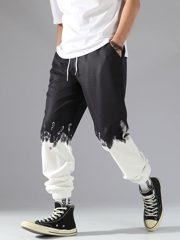 Men's Color Block Elastic Waist Drawstring Casual Pants