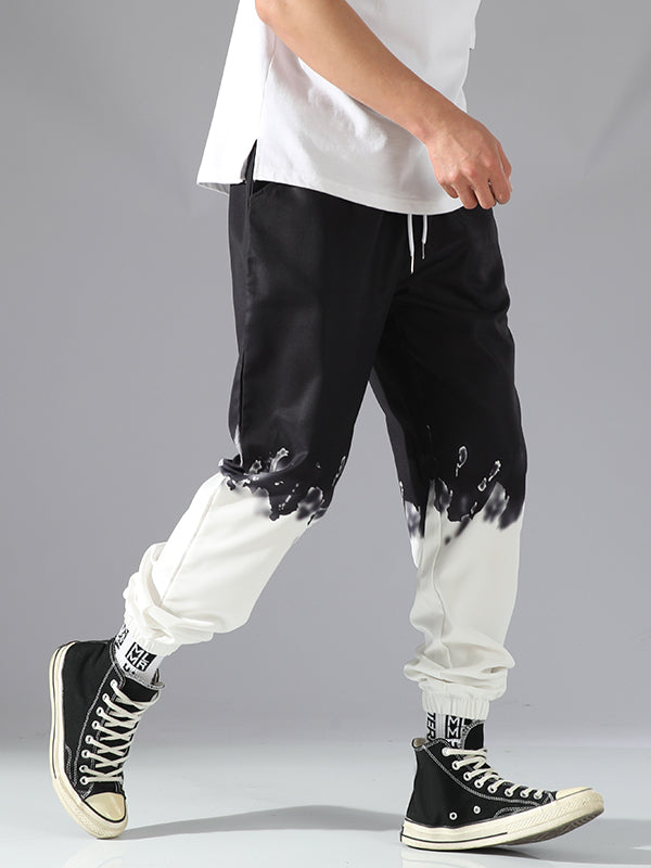 Men's Color Block Elastic Waist Drawstring Casual Pants