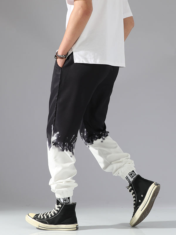 Men's Color Block Elastic Waist Drawstring Casual Pants