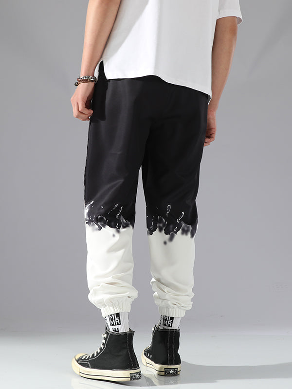 Men's Color Block Elastic Waist Drawstring Casual Pants