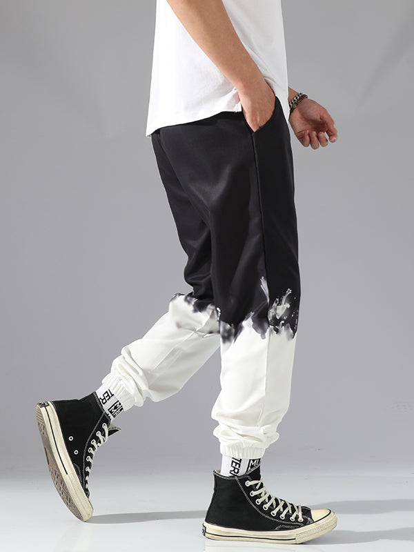 Men's Color Block Elastic Waist Drawstring Casual Pants