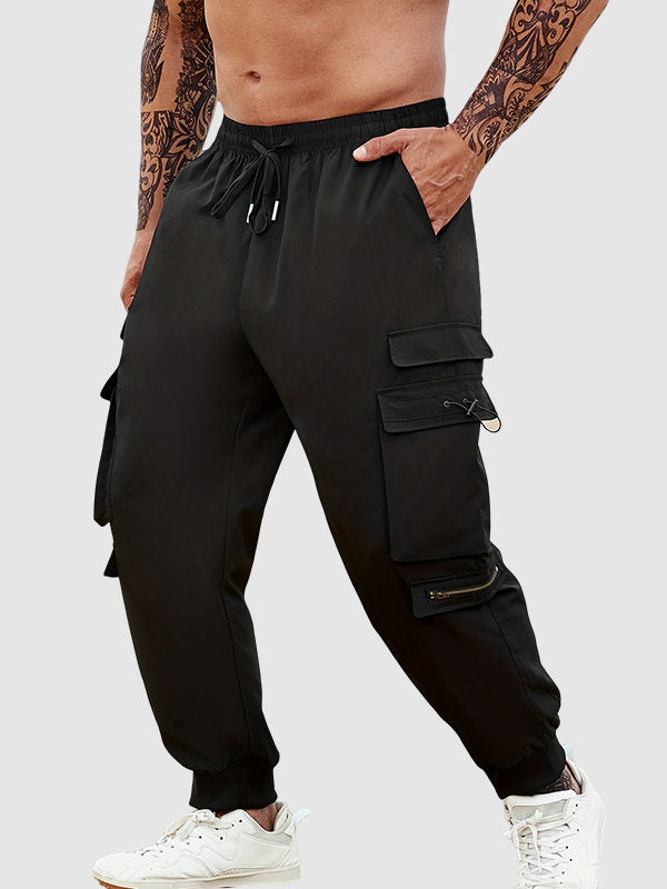 Men's Drawstring Elastic Waist Casual Cargo Pants black