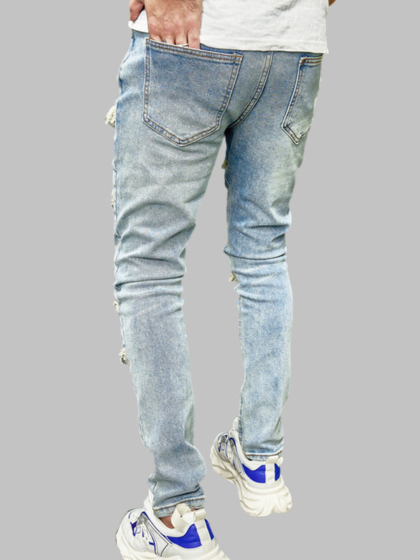 Men's ripped zipper access frayed jeans