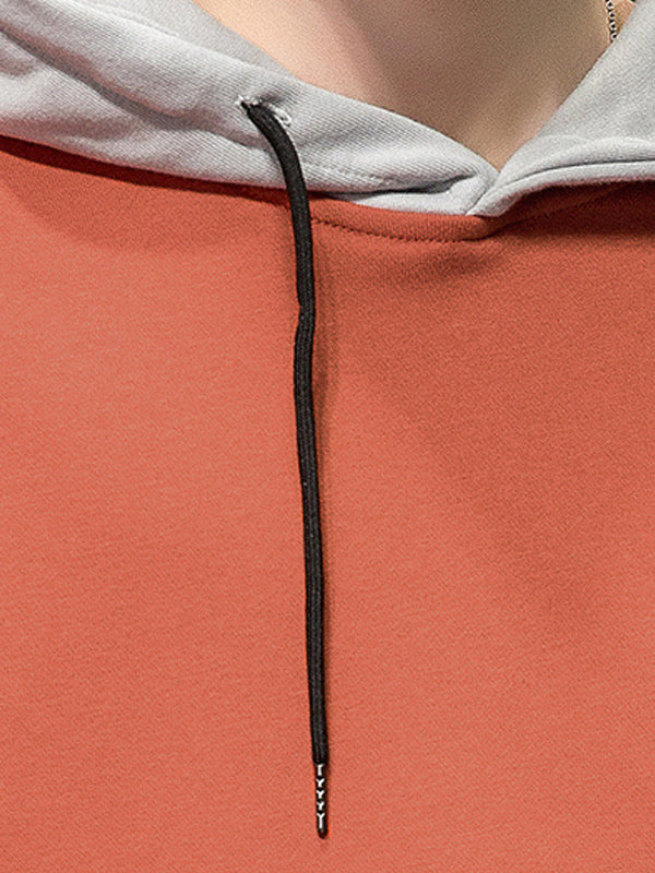 Men's fake Two-Piece Spliced Drawstring Hoodie