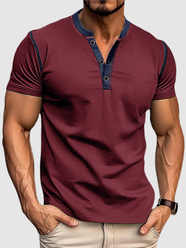 Men's casual half-button color-blocked short-sleeved polo