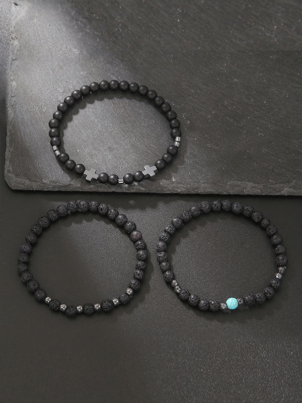 Cross black gallstone bracelets 3Pcs/set