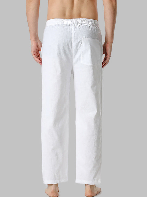 Men's imitation cotton and linen solid color loose casual pants