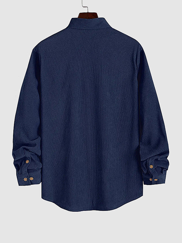 Men's Textured Corduroy Long Sleeve Shirt BLUE