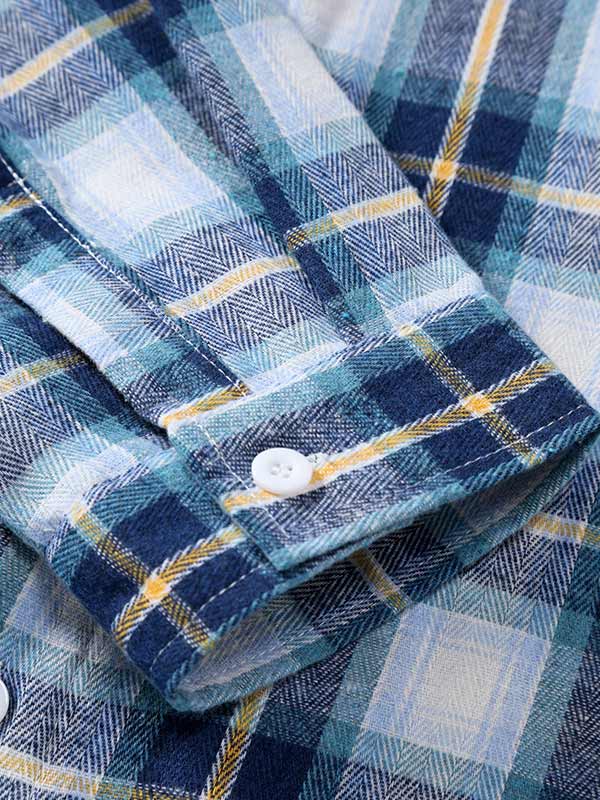 Men's brushed plaid wool blend casual long sleeve shirt