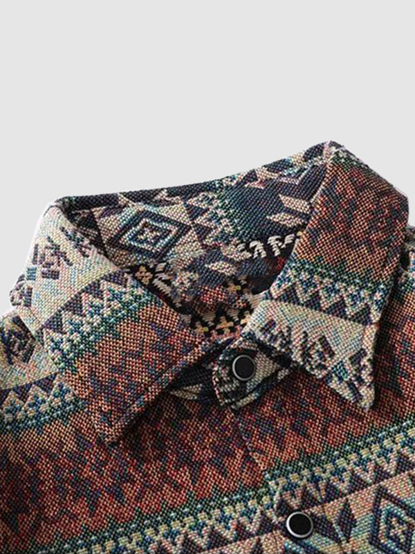 Men's Western Geometric Ethnic Vintage Blend Wool Shirt Jacket