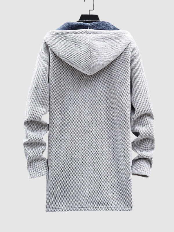 Men's Fleece-lined thickened knitted zipper Long  hooded jacket