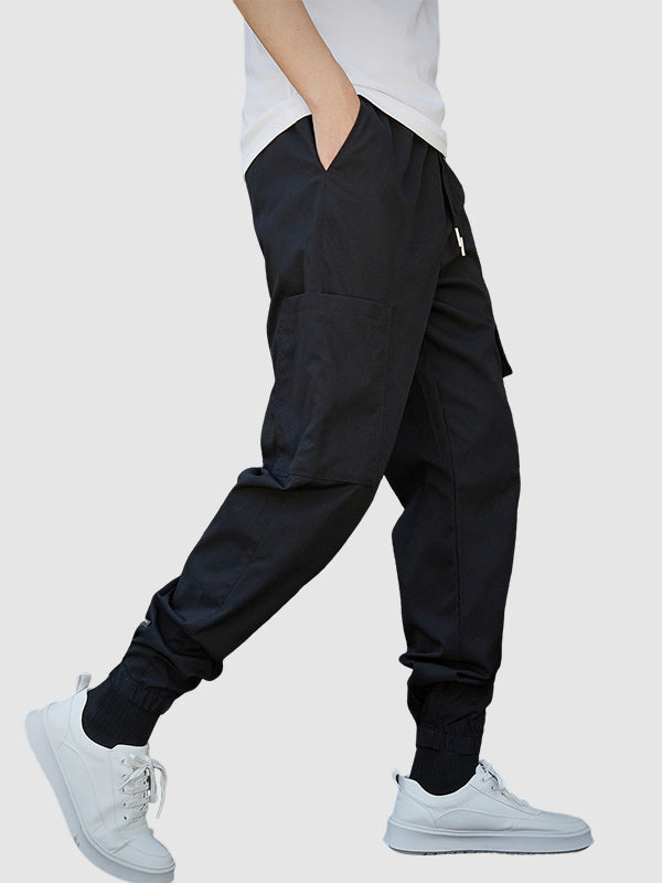 Men's Flap Pocket Drawstring Elastic Waist Streetwear Casual Cargo Pants