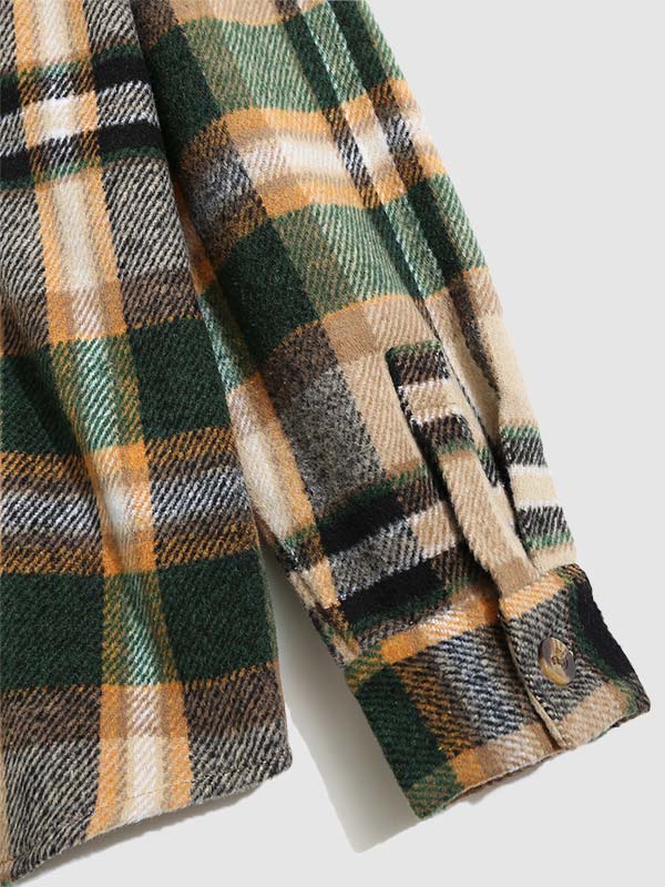 Men's plaid hooded wool blend lapel shirt jacket