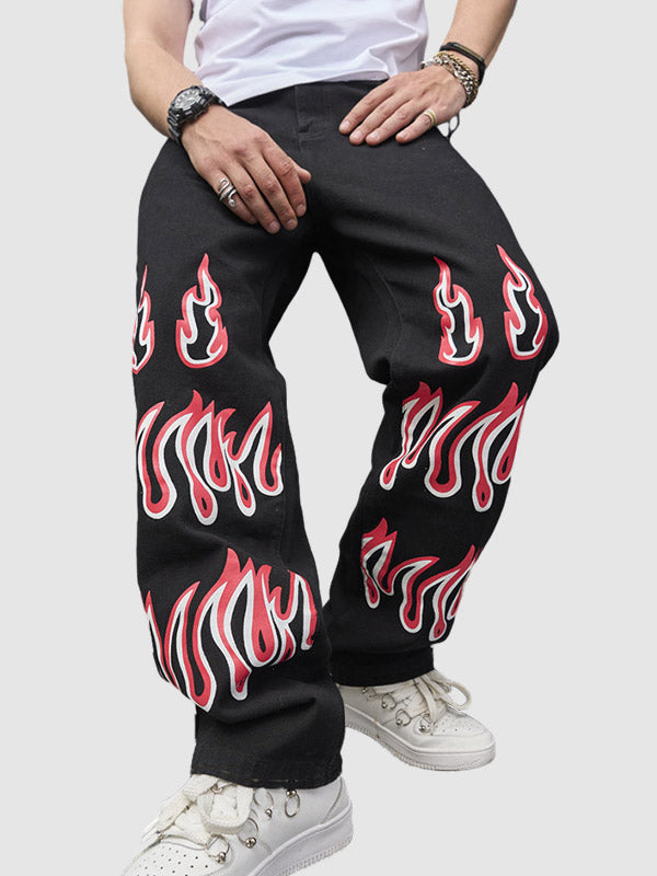 Men's Zip Access Flame Embroidered Jeans