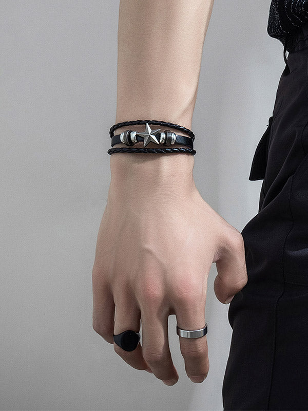 Men's Retro Punk Pentagram Leather Braided Bracelet