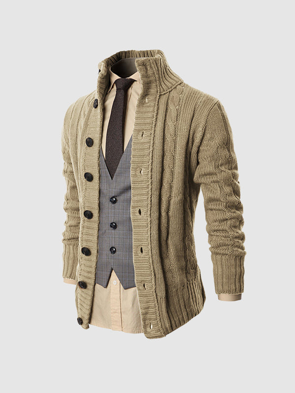 Men's solid color twist jacquard sweater knitted cardigan jacket