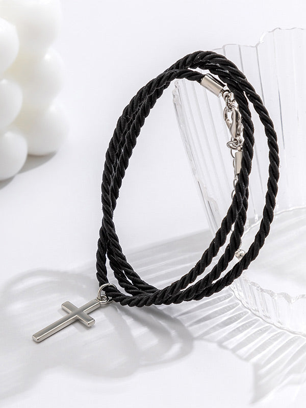 Men's Ethnic Braided Cross Bracelet