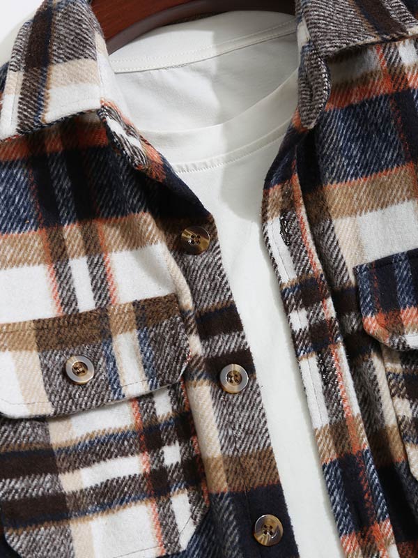 Men's Classic Plaid Wool Blend Button Down Long Sleeve Shirt Jacket