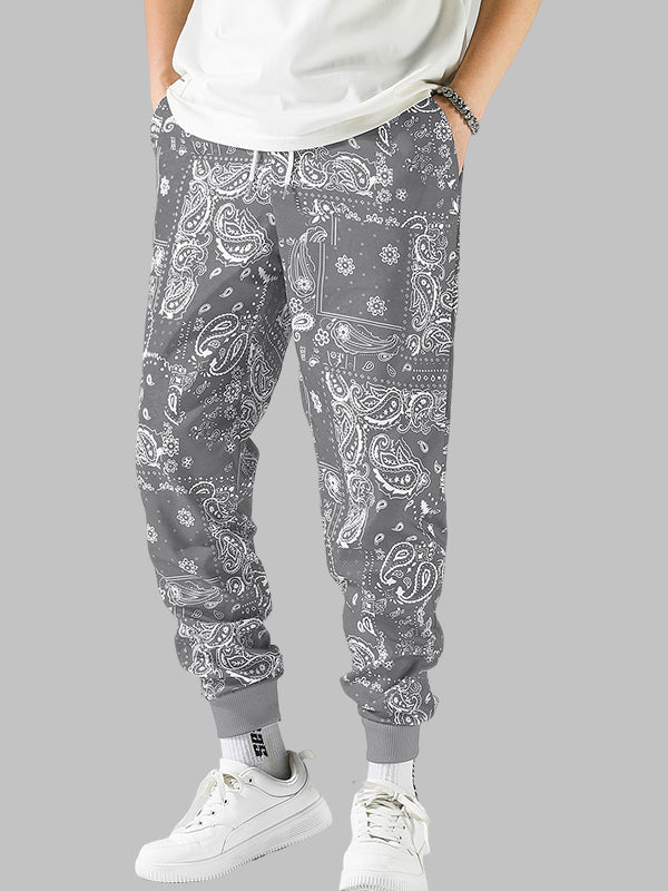 Men's Printed Pattern Elastic Waist Drawstring Casual Pants