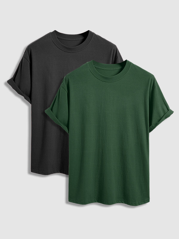 Men's 100% cotton basic round neck T-shirt two-piece set