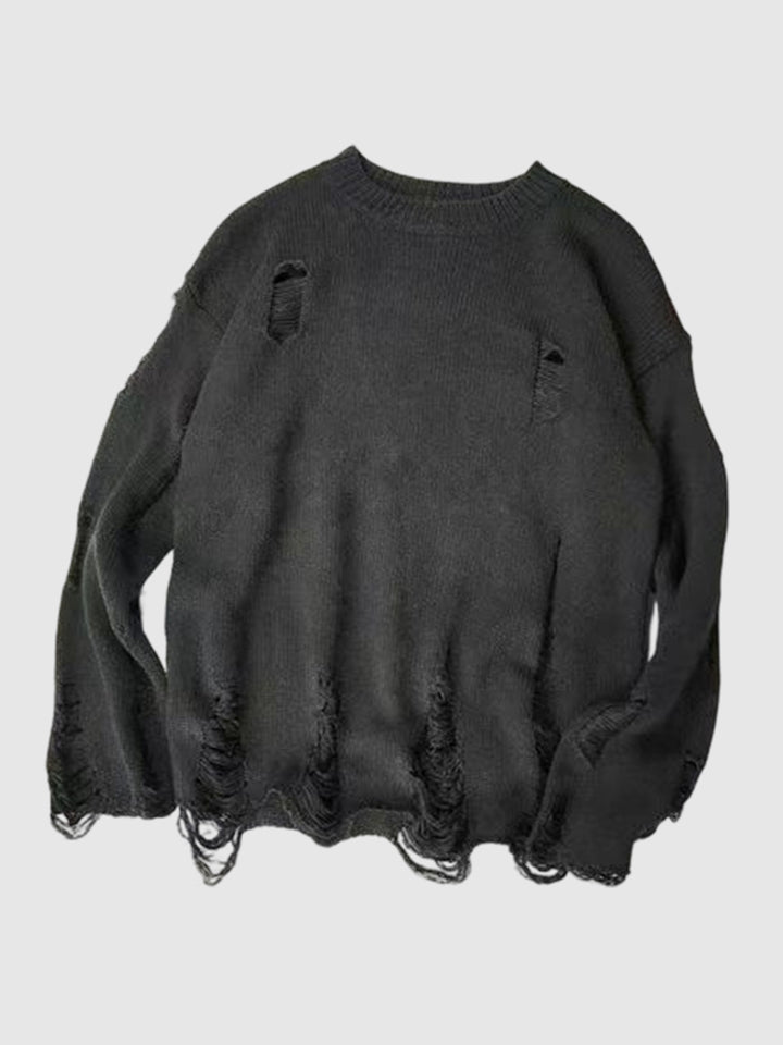 Men's retro, versatile, casual, solid color crew neck sweater