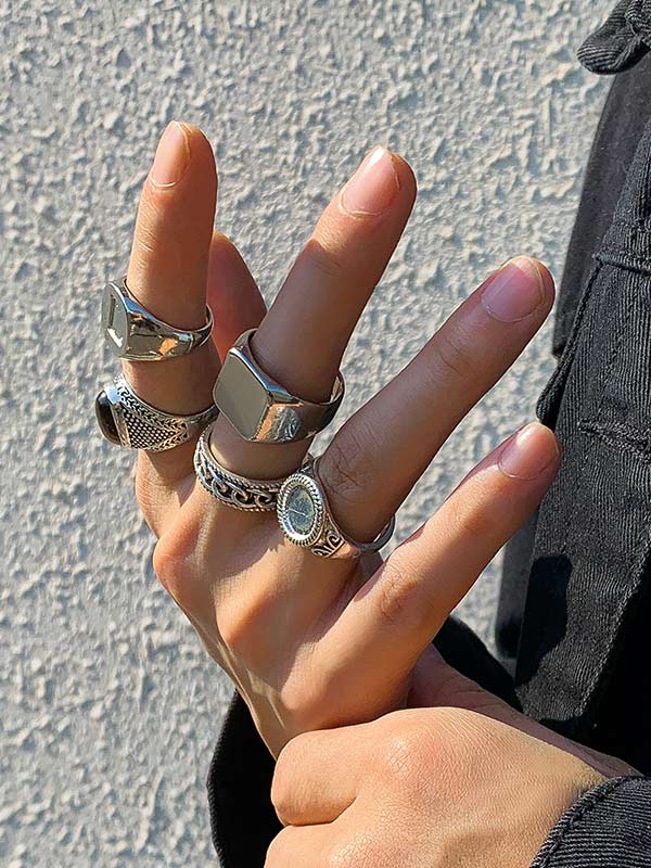 Vintage chain letter embossed ring 5Pcs/set