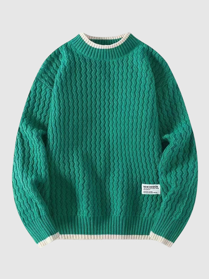 Men's Ribbed Round Neck Long Sleeve Versatile Fake Two-Piece Sweater