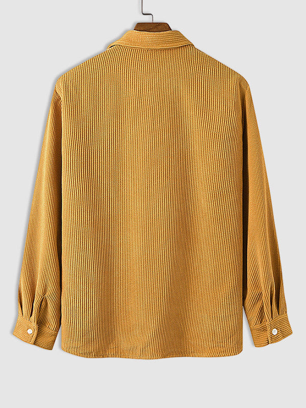 Men's Half Button Corduroy Long Sleeve Shirt-Light yellow