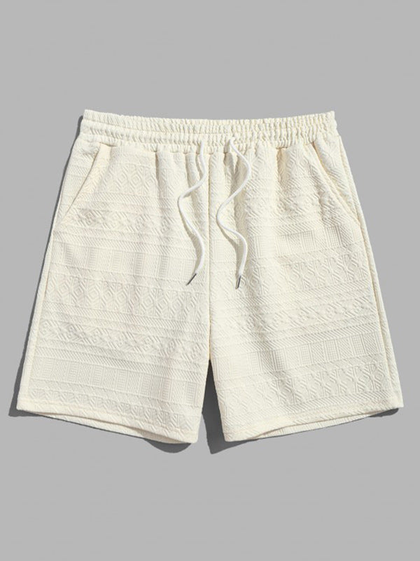 Geometric Retro Jacquard Casual Shorts Beige