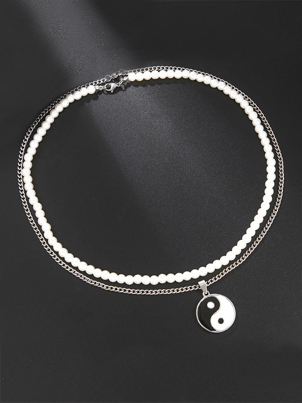 Yin Yang Bagua Pearl Pendant Couple Necklaces 2Pcs/set