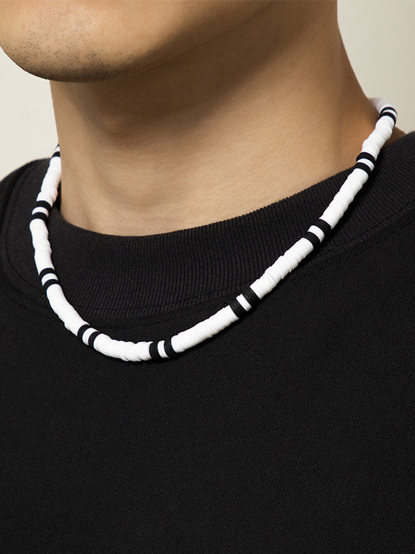 Ethnic style black and white stitching simple geometric necklace