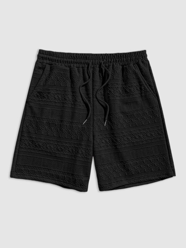 Geometric Retro Jacquard  Casual Shorts BLACK