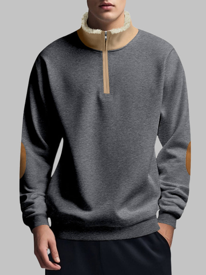 Men's Retro Stitching Embroidery Half-Placket Long Sleeve Sweatshirt