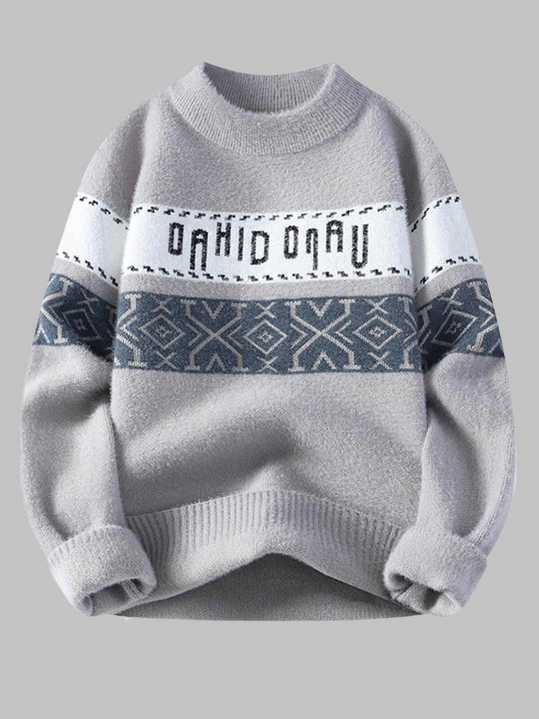 Men's Color-Block Letter Jacquard Loose Crew Neck Sweater