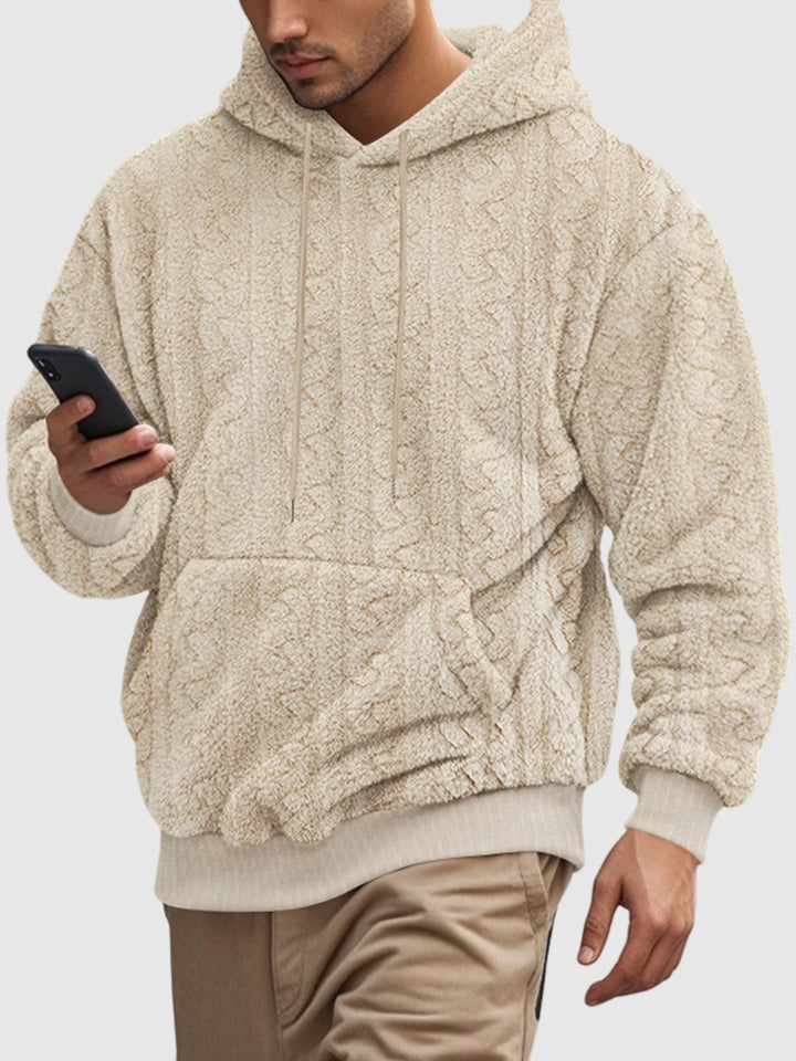 Men's Hooded Jacquard Teddy Fleece Sports Casual Sweatshirt