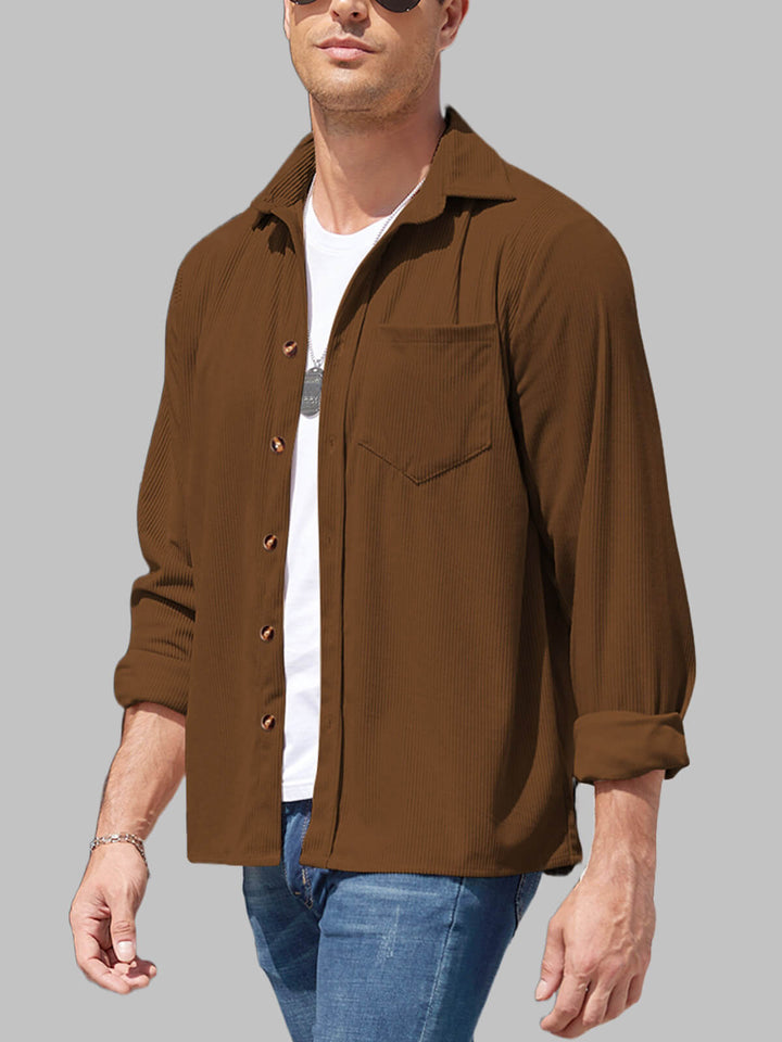 Men's corduroy button-down casual slim fit long sleeve