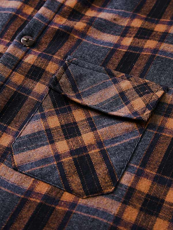 Men's Plaid Double Pocket Fleece-lined Thermal Shirt Jacket