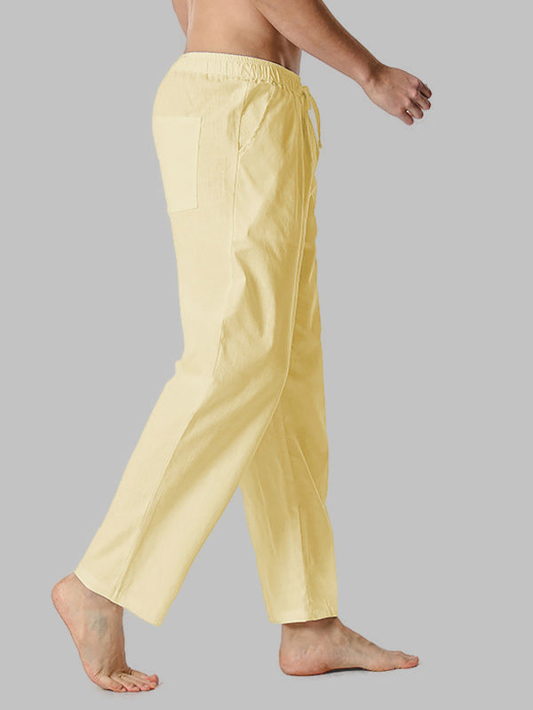 Men's imitation cotton and linen solid color loose casual pants