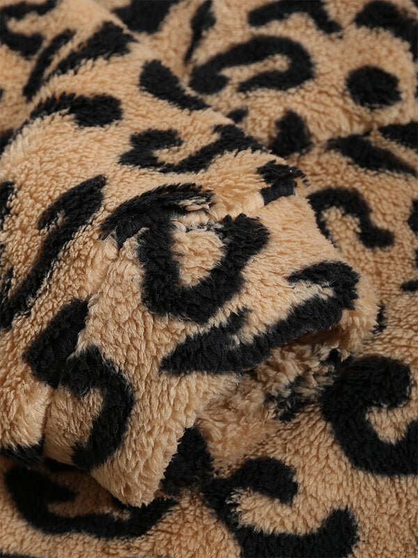 Men's Leopard Print Fleece Single Pocket Button Jacket