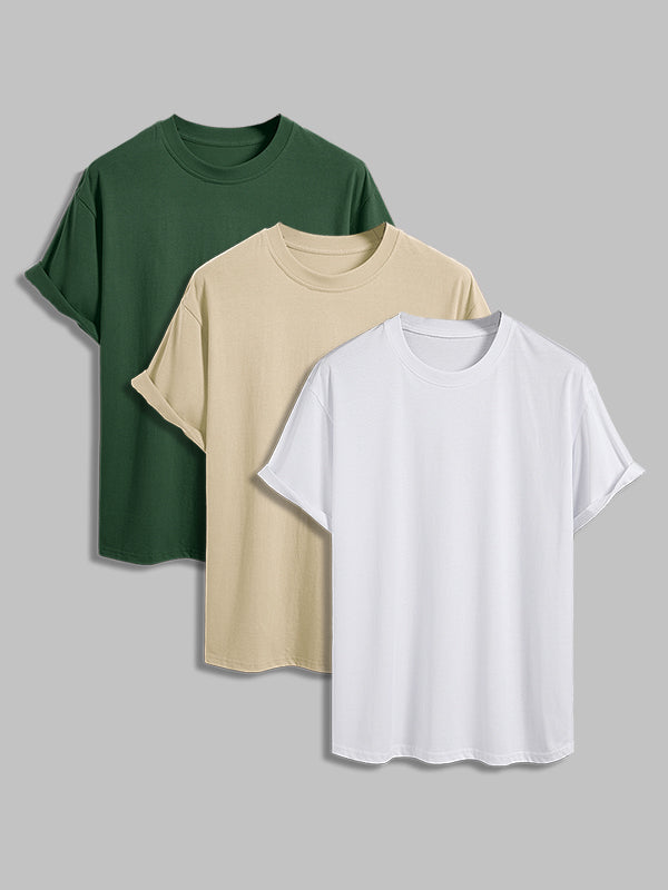 Men's 100% cotton basic round neck T-shirt three-piece set