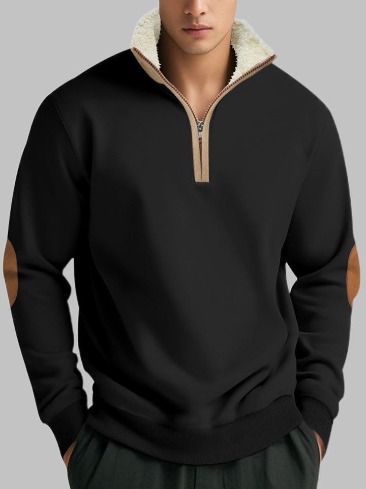 Men's Retro Stitching Embroidery Half-Placket Long Sleeve Sweatshirt